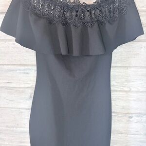 BCX Black Off-Shoulder Lace Ruffle Dress